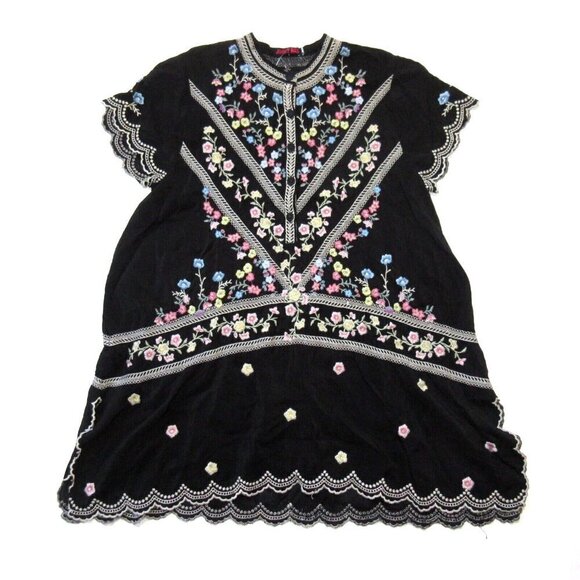 NWT Johnny Was Viola Tunic in Black Floral Embroidered Henley Blouse Top S $285 - Picture 2 of 7